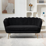 DWOYFO 59” Small Modern Teddy Loveseat Sofa, 2-Seater Sofa with Gold Metal Legs, Small Couch with Flower Shaped Back for Living Room Bedroom Office (Teddy, Black) DWOYFO