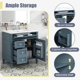 Virubi 30 Inch Bathroom Vanity with Ceramic Sink, Modern Bathroom Storage Cabinet with 3 Drawers and 1 Soft Closing Door, Solid Wood Frame Bathroom Vanities (Blue) Virubi