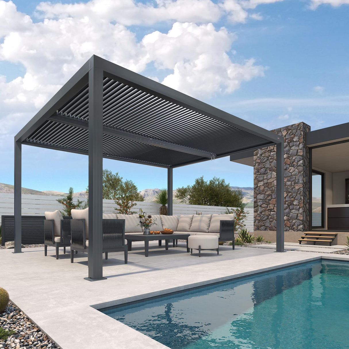 PURPLE LEAF LED Louvered Pergola 11'x 14' Full Aluminum Frame and Adjustable Roof Integrated Strip Lights for Outdoor Deck Garden Patio Gray Hardtop Gazebo Pergola PURPLE LEAF