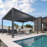 PURPLE LEAF LED Louvered Pergola 11'x 14' Full Aluminum Frame and Adjustable Roof Integrated Strip Lights for Outdoor Deck Garden Patio Gray Hardtop Gazebo Pergola PURPLE LEAF