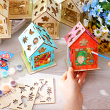 Cinnvoice 12 Sets Spring House Craft Kit to Paint DIY Birdhouse Kit Painting Puzzle Spring Wooden Houses Village Scene Festival Wood Craft House Decors for Table Centerpieces Home Cinnvoice