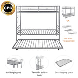 HomJoones Twin Over Twin Metal Bunk Bed with Trundle Heavy Duty Twin Size Metal Bunk Beds Frame with 2 Side Ladders Convertible Bunkbed with Safety Guard Rails,No Box Spring Needed HomJoones