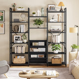 DurayLoly Bookshelves and Bookcases 6 Tiers,Triple Wide Industrial Bookshelf, Large Etagere Bookshelf for Living Room, Home Office Rustic Brown DurayLoly