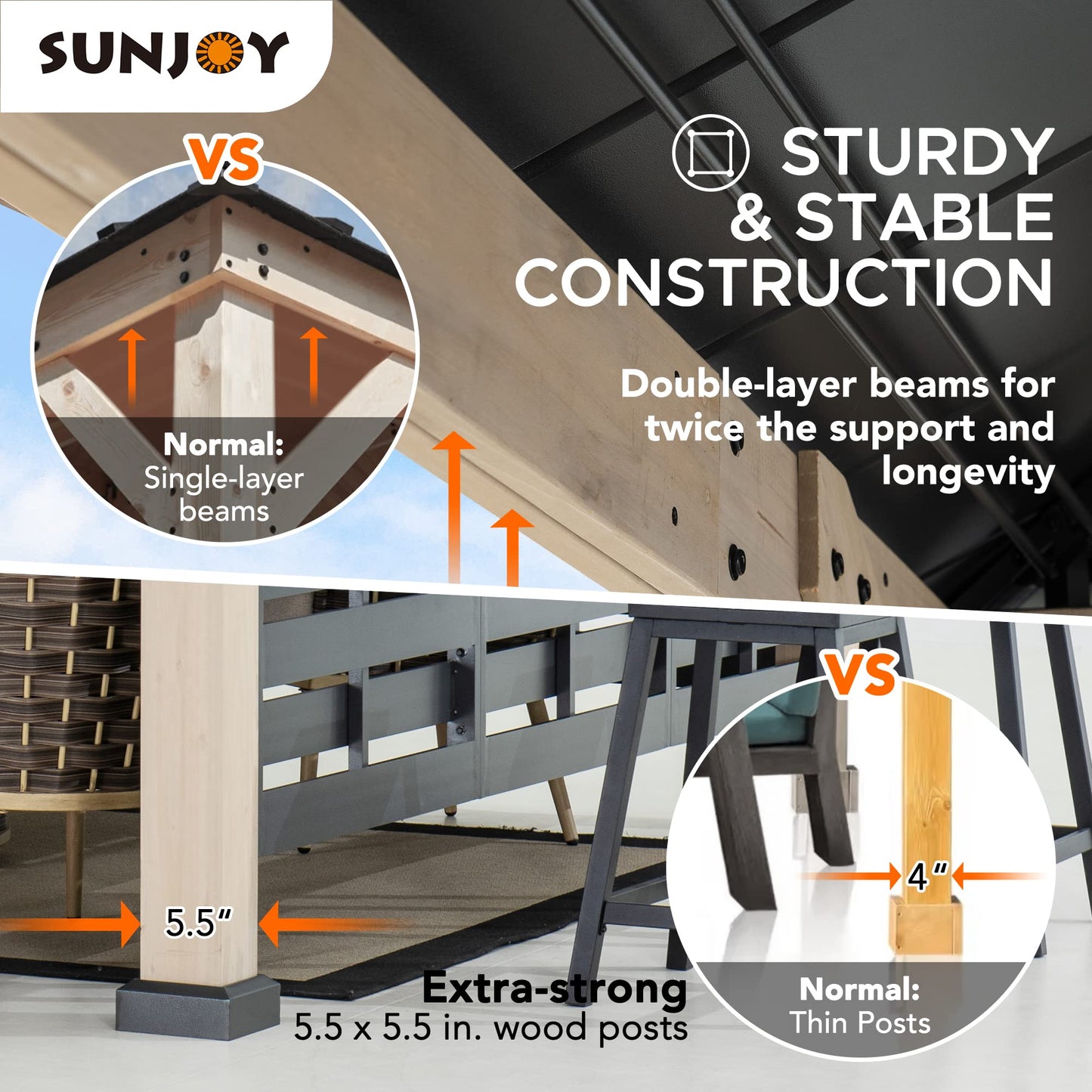 Sunjoy 11 x 11 ft. Hardtop Gazebo Cedar Wood Framed Hot Tub Gazebo with Steel and Polycarbonate Hardtop and bar Shelf, Matte Black by SummerCove - WoodArtSupply