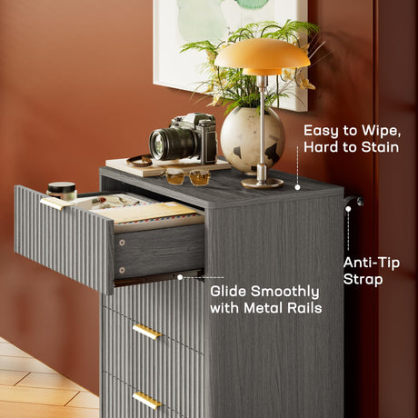 Marsail 5 Drawer Tall Wooden Dresser with Smooth-Glide Drawers, Modern Storage Solution for Bedrooms and Hallway, Featuring Large Capacity and an Elegant Natural Wood Finish, Light Grey Marsail