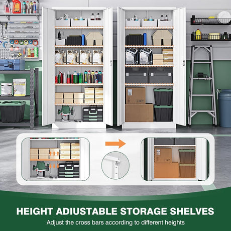 Letaya Metal Garage Storage Cabinets with Lock Door and Adjustable Shelves, Steel Tool Cabinets for Home,Office,Warehouse Organisieren (White, 71" H) Letaya
