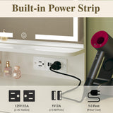 HUAHUU Small Vanity Desk with Mirror and Lights, Makeup Vanity with Fabric Storage Drawer, Chair and Three Shelves, White Vanity with Power Outlet and Fold-up Panel, Bedroom HUAHUU