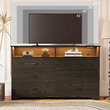 LIKIMIO 6 Drawer 59" Black Dresser with LED and Power Strip, Dressers & Chests of Drawers with Storage Cabinet for Bedroom LIKIMIO