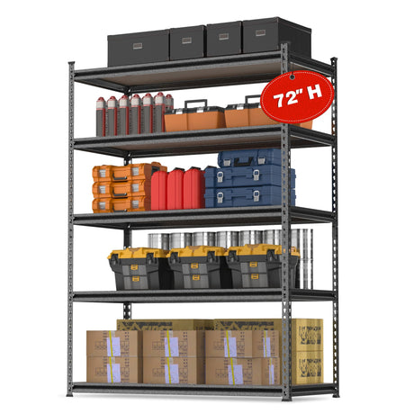WORKPRO 5-Tier Metal Storage Shelving Unit, 36”W x 18”D x 72”H, Adjustable Storage Rack Heavy Duty Shelf with Particle Board, 4000 lbs Load Capacity (Total) for Garage Warehouse, Black/Silver WORKPRO