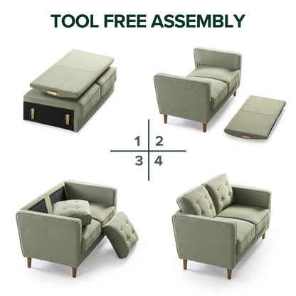 ZINUS Lauren Loveseat, Button Tufted Cushions, Easy, Tool-Free Assembly, Pear Green