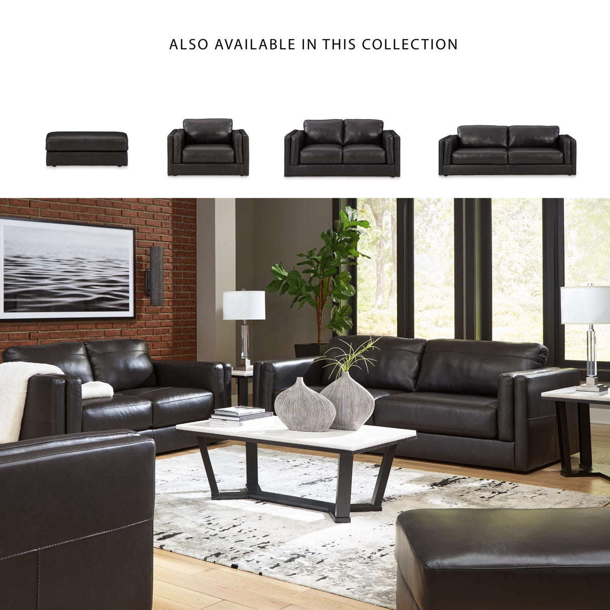Signature Design by Ashley Amiata Modern Leather Match Loveseat with Non-skid Legs, Black Signature Design by Ashley