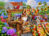 SUNSOUT INC - Cats and Quilts - 1000 pc Jigsaw Puzzle by Artist: Eva Nikolskaya - Finished Size 20" x 27" - MPN# 70808 SunsOut