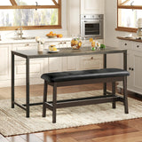 HOOBRO Dining Bench, Bamboo Dining Room Bench with PU Leather Upholstered Seat, for Kitchen, Living Room, Hallway, Kitchen, Entryway, Brown and Black CB13CD01 HOOBRO