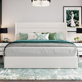 SHA CERLIN King Size Lift Up Storage Bed/Velvet Upholstered/Modern Wingback Headboard/Upholstered Platform Bed Frame/Hydraulic Storage/No Box Spring Needed/White SHA CERLIN