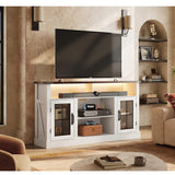 WLIVE Farmhouse TV Stand for 65 Inch TV, Tall Entertainment Center with LED Lights, Mid Century Modern TV Console wirh Open Shelves and Glass Cabinet Doors for Living Room and Bedroom, White WLIVE