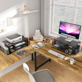 OPNICE Desk Organizer and Accessories, 2-Tier Computer Monitor Stand with Drawer and 2 Pen Holders, Office Desk Accessories for Office Supplies, Black OPNICE