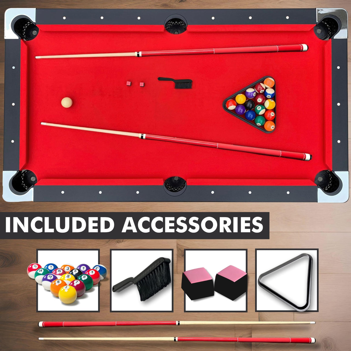 Freetime Fun Pool Table Set, Billiard Tables Accessories Included, 2 Pool Cue Sticks, Pool Table Balls, and More - 6 FT Portable Pool Table Freetime Fun
