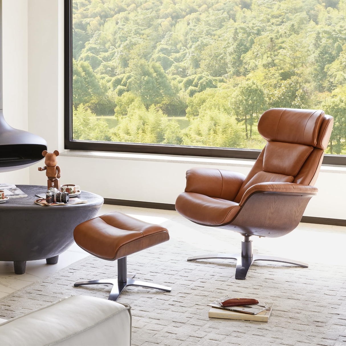 CHITA Genuine Leather Reclining Swivel Chair with Adjustable Headrest and Ottoman for Living Room, Saddle CHITA