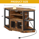 DWVO Farmhouse Corner TV Stand for Living Room, TV Stand for 55 Inch TV, Entertainment Center with Storage and Power Outlet, TV Console Cabinet, Rustic Brown DWVO