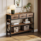 Lulive Entryway Table with Power Outlets, Console Table with 3 Fabric Drawers, Sofa Table for Living Room, Hallway, Couch, Foyer, Height Adjustable (Rustic Brown, 43") Lulive