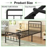 EMODA 16 Inch Twin Bed Frames with Headboard and Footboard, Heavy Duty Twin Platform Bed, Metal Slats Support Mattress Foundation, No Box Spring Needed, Easy Assembly EMODA