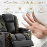 TUNYI Home Theater Recliner Chair - Power Recliner Sofa Chair with Adjustable Headrest Faux Leather Reclining Chair with USB/Storage/LED Light/Cup Holder (Black, 1 PC) TUNYI