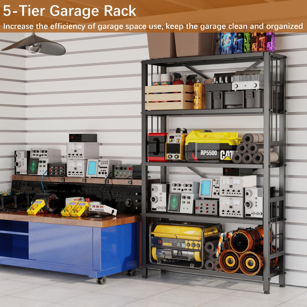 GIOTORENT 5-Wire Heavy-Duty Shelf, Standing Storage Shelves, Metal Shelving Unit Pantry Rack, 1500LB Load Capacity, for Garage Kitchen Organizer (Black) GIOTORENT