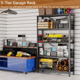 GIOTORENT 5-Wire Heavy-Duty Shelf, Standing Storage Shelves, Metal Shelving Unit Pantry Rack, 1500LB Load Capacity, for Garage Kitchen Organizer (Black) GIOTORENT