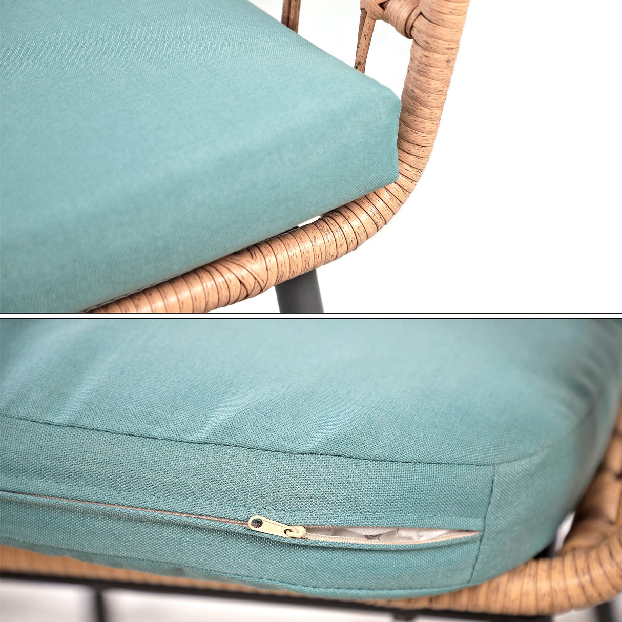 Yangming 3 Piece Patio Furniture Outdoor Conversation Bistro Set with Tempered Coffee Table and Wicker Chairs for Garden Balcony Backyard Yard Poolside, Green Yangming