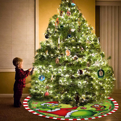 48 Inch Christmas Tree Skirt - Soft and Funny Farmhouse Christmas Tree Collar with Red & Green Trim Decor Xmas Holiday Decoration (Style A) Bpwasxda
