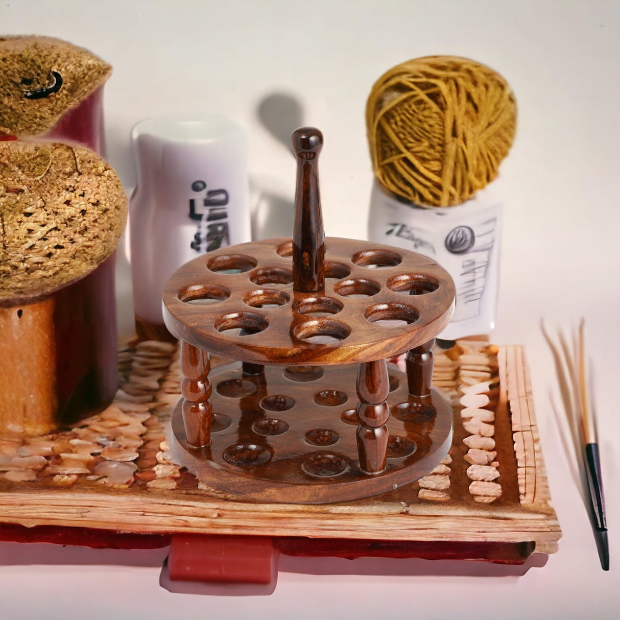 Brainmart Wooden Crochet Hooks Holder - 12 Holes Storage Organizer for Crochet Tools, Crochet Hooks Holder, Rosewood Knitting Needle Storage for Crocheters Brainmart