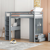 Harper & Bright Designs Twin Size Loft Bed with Desk & Storage Shelves, Wood Loft Bed Twin Size with LED Lights, Hight Loft Bed Frame for Kids,Boys,Girls,Teens, Gray Harper & Bright Designs