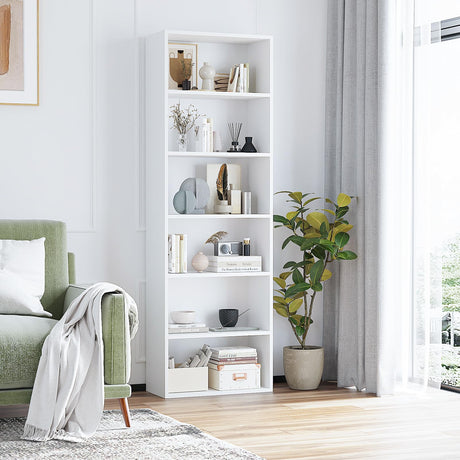 OneBlis 6-Tier Book Shelf, Floor Standing Open Bookcase, Wooden Display Storage Shelves with Anti-Tipping Device, 71" Tall Bookshelf for Bedroom, Living Room and Office, White OneBlis