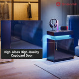 oneinmil Nightstand Set of 2, LED Nightstand with One Cabinet, Bedside Table with LED Lights, Modern End Side Table for Bedroom, Black oneinmil
