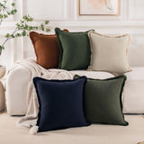 NEXHOME PRO Boho Throw Pillow Covers for Couch Set of 2 20"x20", Handmade Decorative Linen Pillow Covers Shams for Sofa, Living Room, Farmhouse Fringed Cushion Covers,Linen (NO Insert) NEXHOME PRO