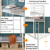HomJoones Twin Over Twin Metal Bunk Bed with Trundle Heavy Duty Twin Size Metal Bunk Beds Frame with 2 Side Ladders Convertible Bunkbed with Safety Guard Rails,No Box Spring Needed (White2) HomJoones