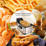 COSTWAY Deep Fryer with Basket, 3.2Qt Stainless Steel Electric Oil Fryer w/Adjustable Temperature, Timer, Lid with View Window, Professional Style, Deep Fryer Pot for Home Use, French Fries, Chicken COSTWAY