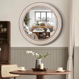 24 Inches Rustic Round Wall Mirrors - Wooden Farmhouse Circle Mirror for Bathroom, Entryway, Bedroom, Living Room, Entryway Decorative Decointo