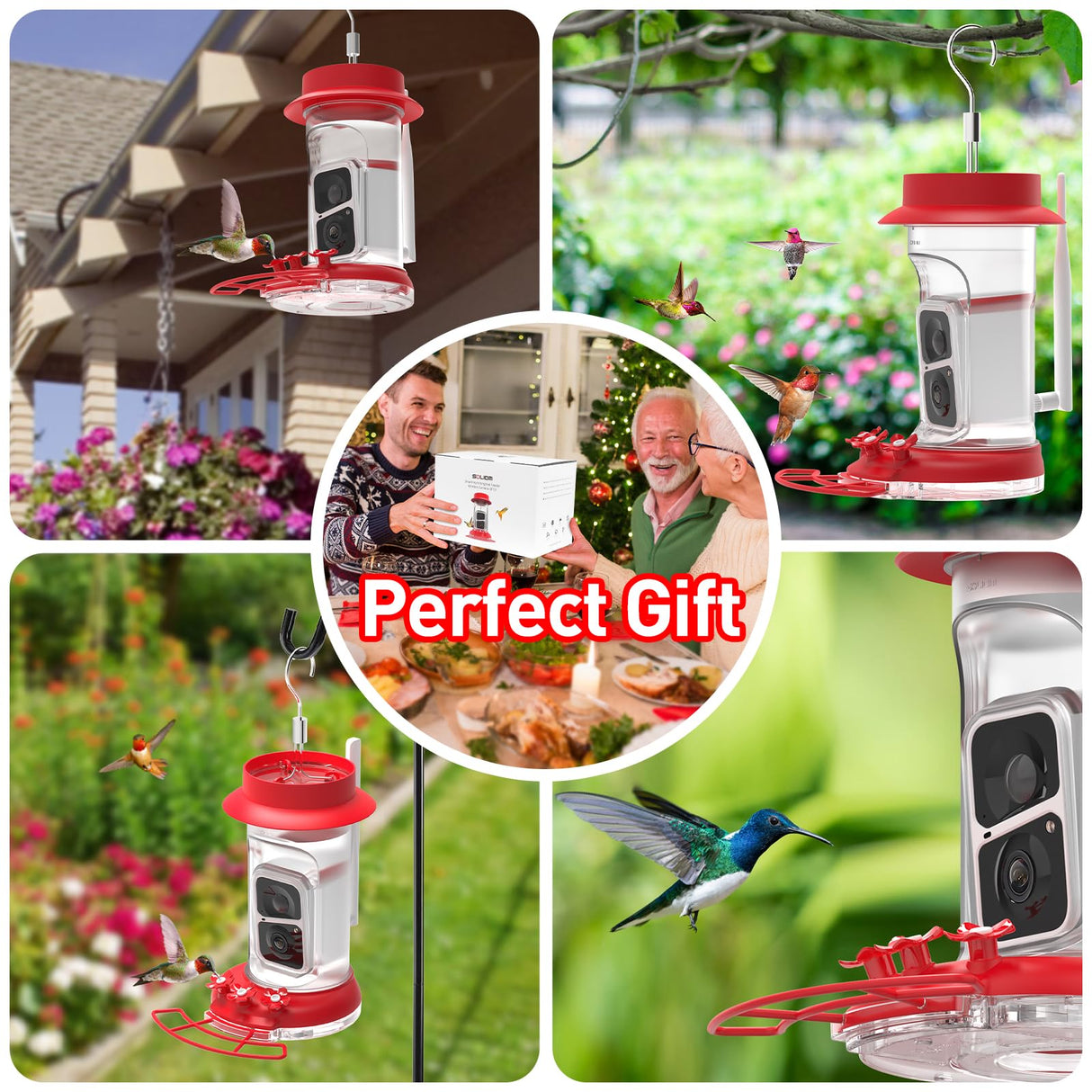 Soliom Humbirdy-Hummingbird Feeder Camera with Ant Moat,Bee Proof,AI Identify Bird Species,Bird Watching Camera with 3 Feeding Ports,Live SOLIOM