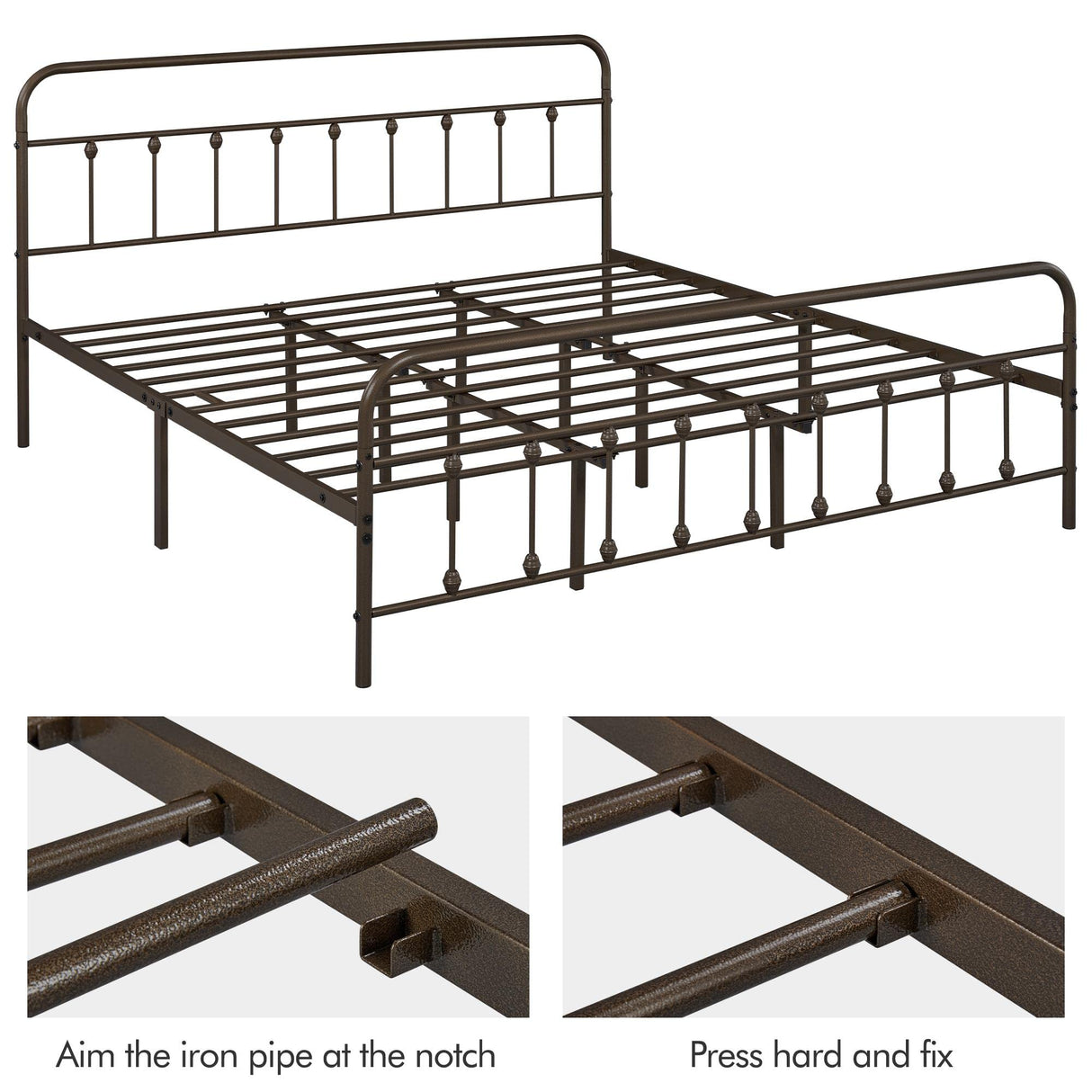 Yaheetech Classic Metal Platform Bed Frame Mattress Foundation with Victorian Style Iron-Art Headboard/Footboard/Under Bed Storage/No Box Spring Needed/King Size Bronze Yaheetech