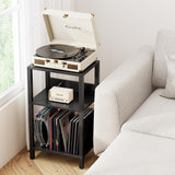 TUTOTAK Record Player Stand with Storage Up to 100 Albums,Record Storage Table,3 Tier End Table,Side Table for Living Room, Bedroom, Black TB01BK075 TUTOTAK