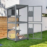 GarveeLife Large 2-Tier Outdoor Cat House, Small Animal Enclosure with 2 Lockable Doors, Catio with Waterproof Cover and Sunshine Panel Roof, Portable Kitty House with Resting Boxes & Fixable Wheels GarveeLife