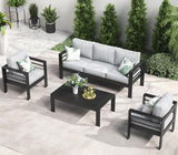 LayinSun Outdoor Aluminum Furniture Set, 4 Pieces Patio Sectional Conversation Chat Sofa Modern Seating Set with Coffee Table LayinSun