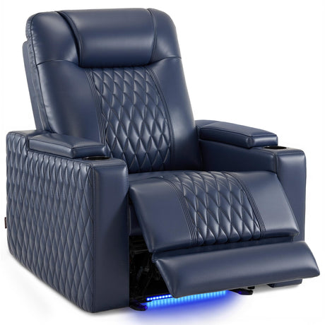 MCombo Zero Gravity Oversized Power Recliner Chair for Adults with Power Headrest & LED Light, Faux Leather Recliner Chair for Living Room & Home Theater, USB Port, Armrest Storage HTS401 MCombo