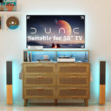 Dresser for Bedroom, 6 Drawer Boho Dresser with LED Light, Rattan Chest of Dressers, Modern Wood Dresser Chest, BesideTable for closet,Storage Organizer Cabinet for Hallway Entryway LivingRoom Natural Hiwelldas