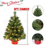 Pre-lit Artificial Mini Christmas Tree | Leeheeyee 2ft Tabletop Christmas Tree with 50 LED Lights, Battery Operated Small Xmas Pine Tree with Burlap Base for Table Desk Home Christmas Decor leeheeyee