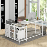 Giantex L Shaped Computer Desk with Drawers, 81" Convertible Corner Desk with Charging Station and Storage Shelves, Study Writing Desk, Modern Long Corner Gaming Table for Home Office (White) Giantex