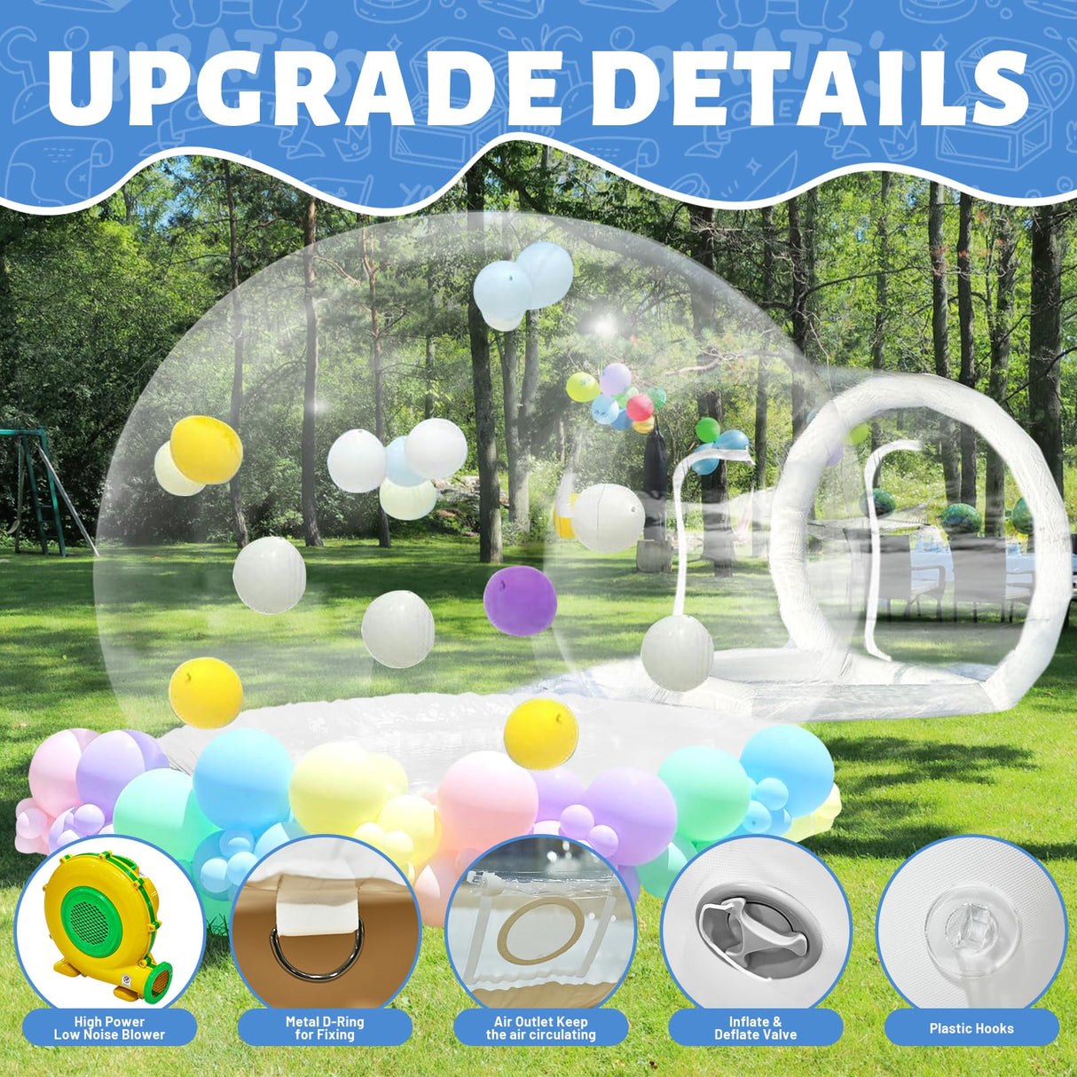 10FT Inflatable Bubble House, PVC Inflatable Balloon House for Kids and Adults with 100 Balloons Clear Bubble House Dome Inflatable with Blower& Pump for Birthday Outdoor Backyard Wedding Party Rental Heipigo