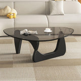 EASYSOUL Modern Glass Coffee Table, 32.68" D x 22.44" W x 15.75" H, Abstract Round Tea Tables for Living Room Home Office Industrial Cocktail Tables (Black-Gray Glass, 32.68") EASYSOUL