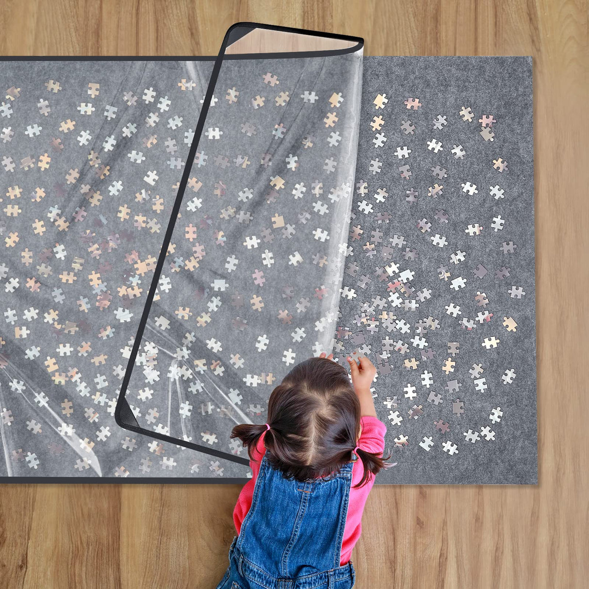 Sratte Jigsaw Puzzle Board with Dustproof Cover, Foldaway Felt Puzzle Board Portable Mat, Foldable Pad Storage, Non Slip Surface(45.7 x 30.7 Inch) Sratte